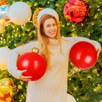 Jetec 12 Pcs Inflatable Christmas Ball White Christmas Ornaments Inflatable Ornaments Balls Outdoor Yard Decorations for DIY Crafts Painting Drawing Holiday Pool Lawn Tree Party Decor(Red, 12 Inch)