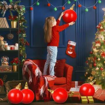 Jetec 12 Pcs Inflatable Christmas Ball White Christmas Ornaments Inflatable Ornaments Balls Outdoor Yard Decorations for DIY Crafts Painting Drawing Holiday Pool Lawn Tree Party Decor(Red, 12 Inch)