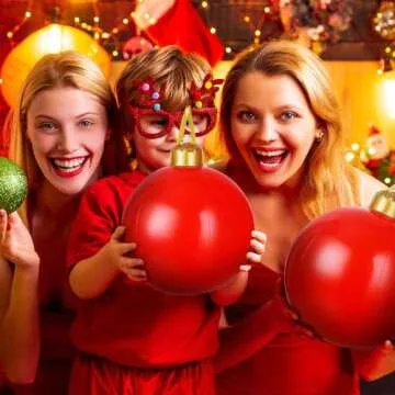 Jetec 12 Pcs Inflatable Christmas Ball White Christmas Ornaments Inflatable Ornaments Balls Outdoor Yard Decorations for DIY Crafts Painting Drawing Holiday Pool Lawn Tree Party Decor(Red, 12 Inch)