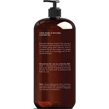 Brooklyn Botany Castor Oil for Skin, Hair and Face - 100% Pure and Natural Body Oil and Hair Oil - Carrier Oil for Essential Oils, Aromatherapy and Massage Oil - 16 Fl Oz