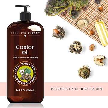 Brooklyn Botany Castor Oil for Skin, Hair and Face - 100% Pure and Natural Body Oil and Hair Oil - Carrier Oil for Essential Oils, Aromatherapy and Massage Oil - 16 Fl Oz