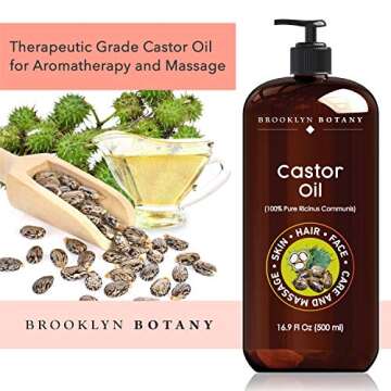 Brooklyn Botany Castor Oil for Skin, Hair and Face - 100% Pure and Natural Body Oil and Hair Oil - Carrier Oil for Essential Oils, Aromatherapy and Massage Oil - 16 Fl Oz