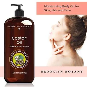 Brooklyn Botany Castor Oil for Skin, Hair and Face - 100% Pure and Natural Body Oil and Hair Oil - Carrier Oil for Essential Oils, Aromatherapy and Massage Oil - 16 Fl Oz