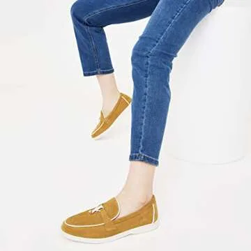 Lovee Cosee Brown Penny Loafers for Women Slip On Almond Round Toe Suede Flat Fall Comfortable Dressy Casual Shoes Moccasins Drive Shoes Size 7