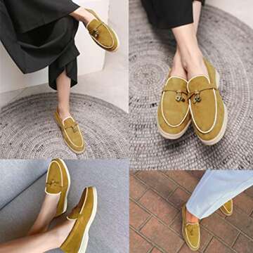 Lovee Cosee Brown Penny Loafers for Women Slip On Almond Round Toe Suede Flat Fall Comfortable Dressy Casual Shoes Moccasins Drive Shoes Size 7