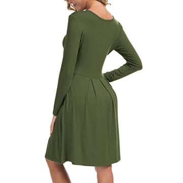 LILBETTER Women's Long Sleeve Simple Loose Casual Dress with Pockets (Olive,Medium)