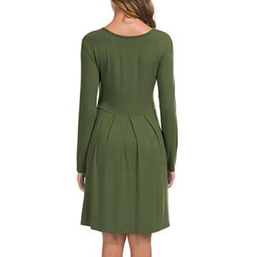 LILBETTER Women's Long Sleeve Simple Loose Casual Dress with Pockets (Olive,Medium)