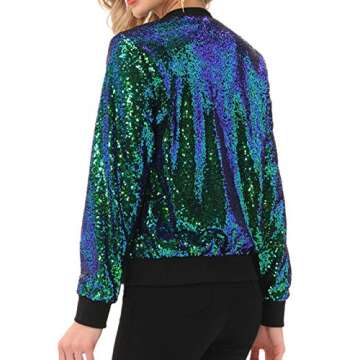 KANCY KOLE Sequin Long Sleeve Jackets for Women Shiny Metallic Bomber Jacket Coats With Pockets(S,Green)