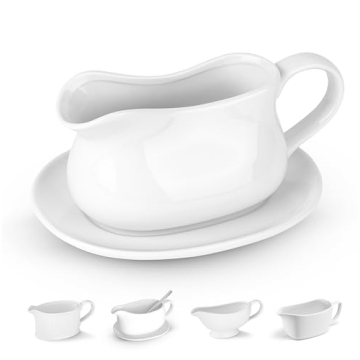 Kook Gravy Boat & Saucer - 17 oz Durable Ceramic
