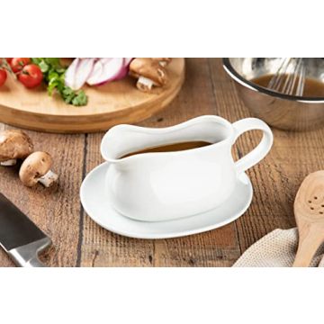 Kook Gravy Boat & Saucer - 17 oz Durable Ceramic