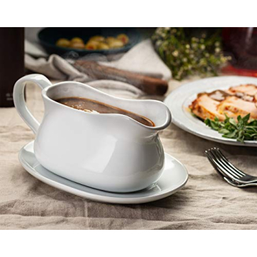 Kook Gravy Boat & Saucer - 17 oz Durable Ceramic