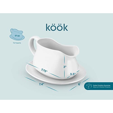 Kook Gravy Boat & Saucer - 17 oz Durable Ceramic