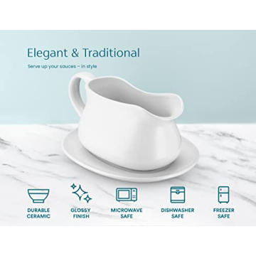 Kook Gravy Boat & Saucer - 17 oz Durable Ceramic