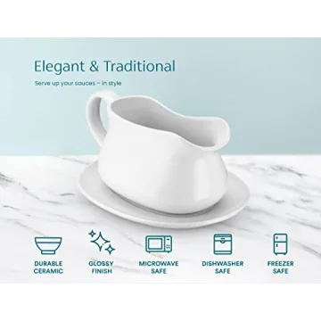 Kook Gravy Boat & Saucer - 17 oz Durable Ceramic