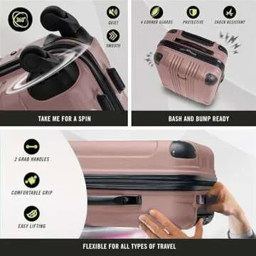 Kenneth Cole REACTION Out of Bounds Lightweight Hardshell 4-Wheel Spinner Luggage, Rose Gold, 24-Inch Checked