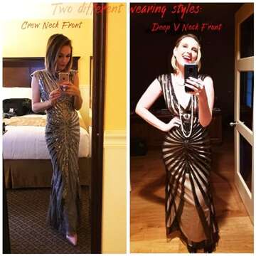 Metme Women's 1920s Vintage Fringed Sequin Long Flapper Gatsby Dress for Party,Champagne,Small