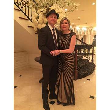 Metme Women's 1920s Vintage Fringed Sequin Long Flapper Gatsby Dress for Party,Champagne,Small