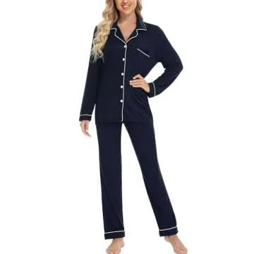 Leikar Women's Button Up Pajama Set Soft Comfortable PJs