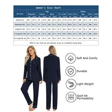 Leikar Women's Button Up Pajama Set Soft Comfortable PJs