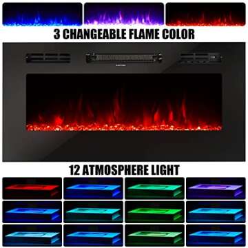 AMERLIFE TV Stand with Fireplace, LED Light Entertainment Center with 36" Electric Fireplace, 70" Mo...