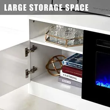 AMERLIFE TV Stand with Fireplace, LED Light Entertainment Center with 36" Electric Fireplace, 70" Modern Wood Entertainment Stand with Highlight Storage Cabinet for TVs up to 80", White & Black