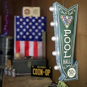 Double-Sided Vintage Pool Hall Marquee Sign