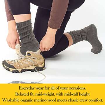 Maggie's Organic Wool Crew Socks - Washable Merino Wool - Warm and Cozy Winter Boot Socks