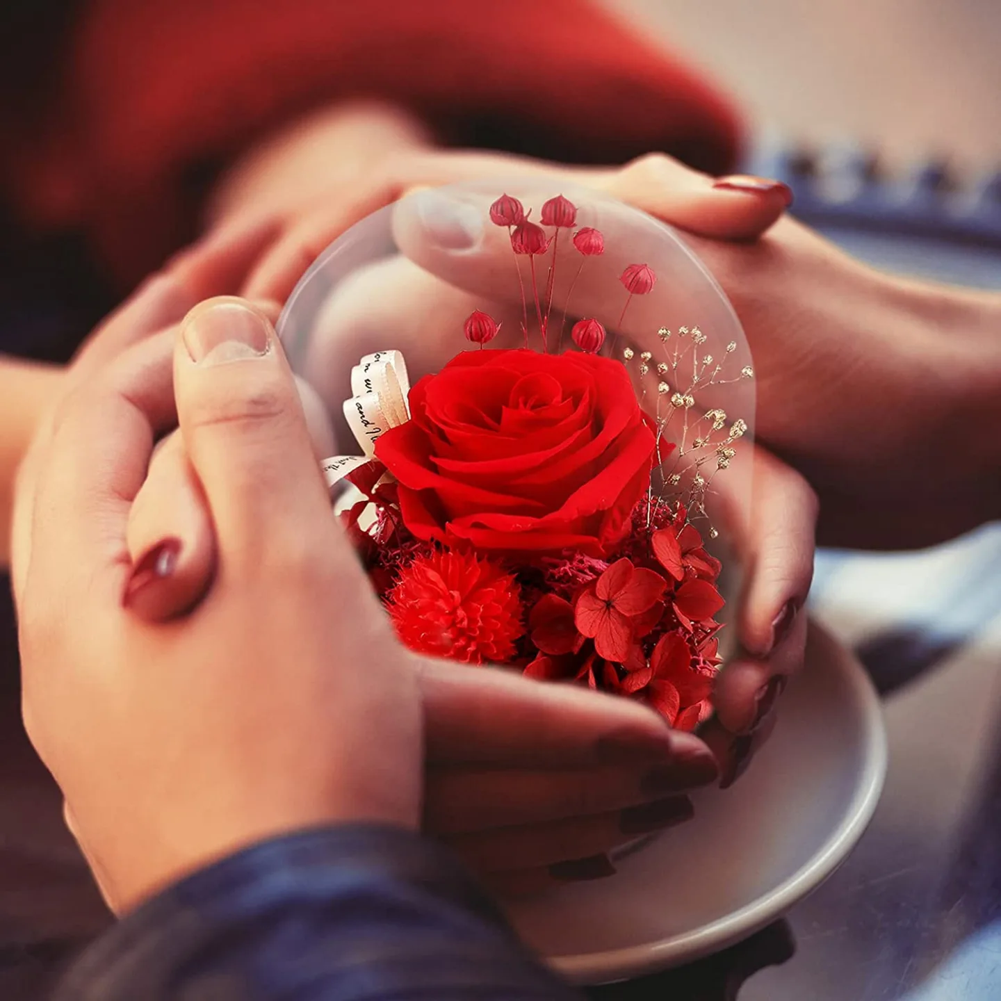 Fresh Preserved Red Rose Gift in Glass Dome
