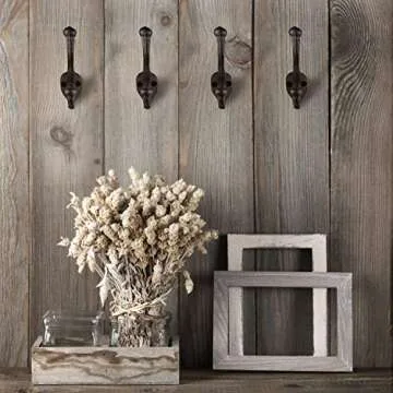 Rustic Wall Hooks for Hanging (4 Pack) Heavy Duty, Cast Iron, Black Coat Hooks for Hanging Coats - Decorative, Farmhouse Wall Hooks for Bags, Hats, Towels (Rustic Dark Brown Patina) w/Hardware