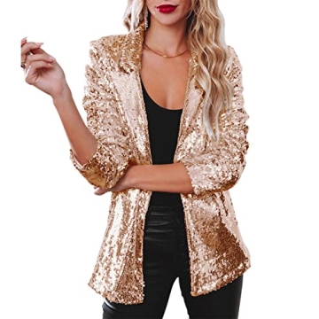 NSHYPOI Lady's Gorgeous Blingbling Full Sequin Blazer, Cocktail Gold