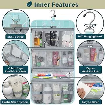 PAVILIA Hanging Toiletry Bag Women Men, Travel Kit Foldable Large Toiletries Organizer, Roll up Cosm...