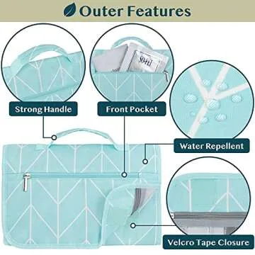 PAVILIA Hanging Toiletry Bag Women Men, Travel Kit Foldable Large Toiletries Organizer, Roll up Cosmetics Makeup Bag Accessories, Waterproof Essentials Jewelry Case (Teal Chevron)
