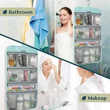 PAVILIA Hanging Toiletry Bag Women Men, Travel Kit Foldable Large Toiletries Organizer, Roll up Cosmetics Makeup Bag Accessories, Waterproof Essentials Jewelry Case (Teal Chevron)