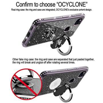 OCYCLONE for Cute Google Pixel 4a Case, Glitter Sparkle Bling Diamond Rhinestone Bumper Phone Case with Ring Kickstand, Soft Protective Women Girls Case for Google Pixel 4a 5.8 inch (2020)-Black