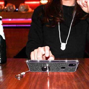 OCYCLONE for Cute Google Pixel 4a Case, Glitter Sparkle Bling Diamond Rhinestone Bumper Phone Case with Ring Kickstand, Soft Protective Women Girls Case for Google Pixel 4a 5.8 inch (2020)-Black