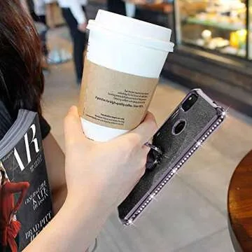 OCYCLONE for Cute Google Pixel 4a Case, Glitter Sparkle Bling Diamond Rhinestone Bumper Phone Case with Ring Kickstand, Soft Protective Women Girls Case for Google Pixel 4a 5.8 inch (2020)-Black