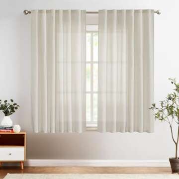 jinchan Linen Blend Beige Curtains 72 Inches Long for Living Room Farmhouse Rod Pocket Back Tab Ligh...