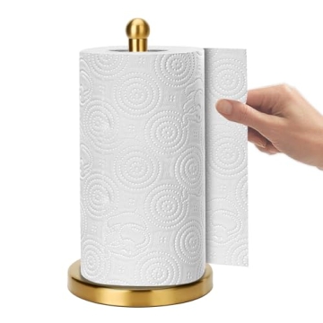 Elegant Gold Brushed Nickel Paper Towel Holder - Heavy Weighted, One-Handed Design