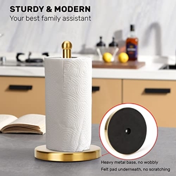 Gold Brushed Nickel Paper Towel Holder - Heavy Weighted Base