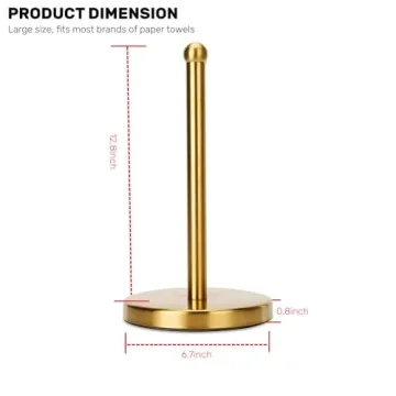 Gold Brushed Nickel Paper Towel Holder - Heavy Weighted Base
