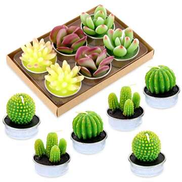Glarks 12 Pieces Cute Tea Lights Tealight Candles, Artificial Succulents Handmade Cactus Candles for Birthday Party Valentine's Day Wedding Spa Home Decor and DIY Gift