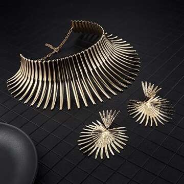YADOCA African Collar Choker Necklace Earrings Set for Women Gold Statement Tooth Shape Tribal African Jewelry