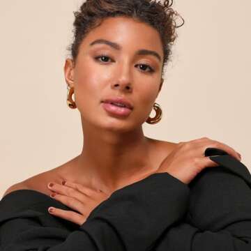 8YEARS Chunky Gold Hoop Earring for Women, 18K Gold Plated Lightweight Thick Gold Hoops Earrings, Hy...