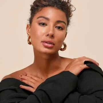 8YEARS Chunky Gold Hoop Earring for Women, 18K Gold Plated Lightweight Thick Gold Hoops Earrings, Hy...