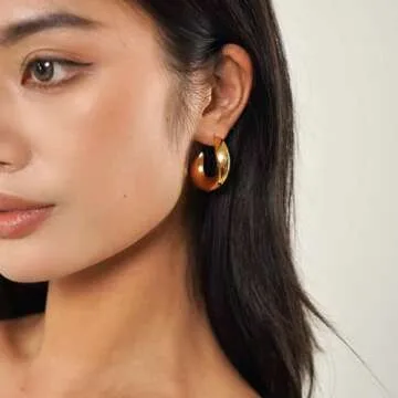 8YEARS Chunky Gold Hoop Earring for Women, 18K Gold Plated Lightweight Thick Gold Hoops Earrings, Hypoallergenic Gold Hoops Trendy Jewelry for Gift (Curved crescent)