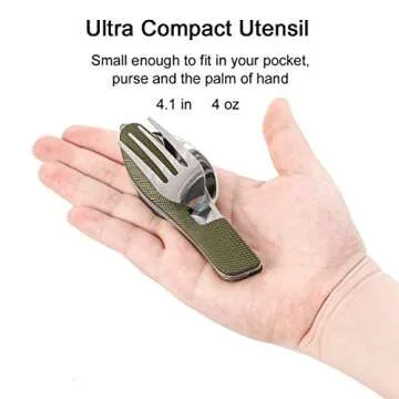 2Pcs Detachable Camping Utensils Cutlery Set, Caudblor Portable 4 in 1 Stainless Steel Travel Utensil, Foldable Knife Fork Spoon Bottle Opener, Multi Function Eating Flatware Tableware(Green Black)