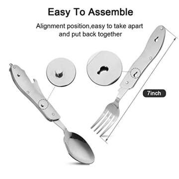 2Pcs Detachable Camping Utensils Cutlery Set, Caudblor Portable 4 in 1 Stainless Steel Travel Utensil, Foldable Knife Fork Spoon Bottle Opener, Multi Function Eating Flatware Tableware(Green Black)