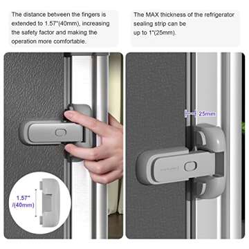 EUDEMON 1 Pack Updated Child Proof Refrigerator/Fridge/Freezer Door Lock Apply to Max 1"(25mm) Sealing Strip for Toddlers and Kids, no Tools Need or Drill (Grey)
