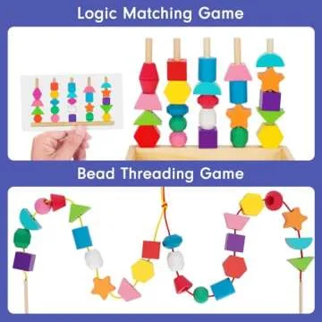 Montessori Toys for 2-4 Year Olds - Lacing Beads & Stacking Blocks