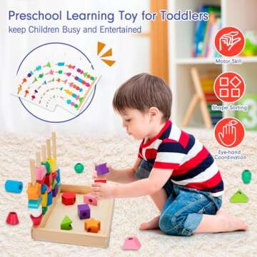 Montessori Toys for 2-4 Year Olds - Lacing Beads & Stacking Blocks